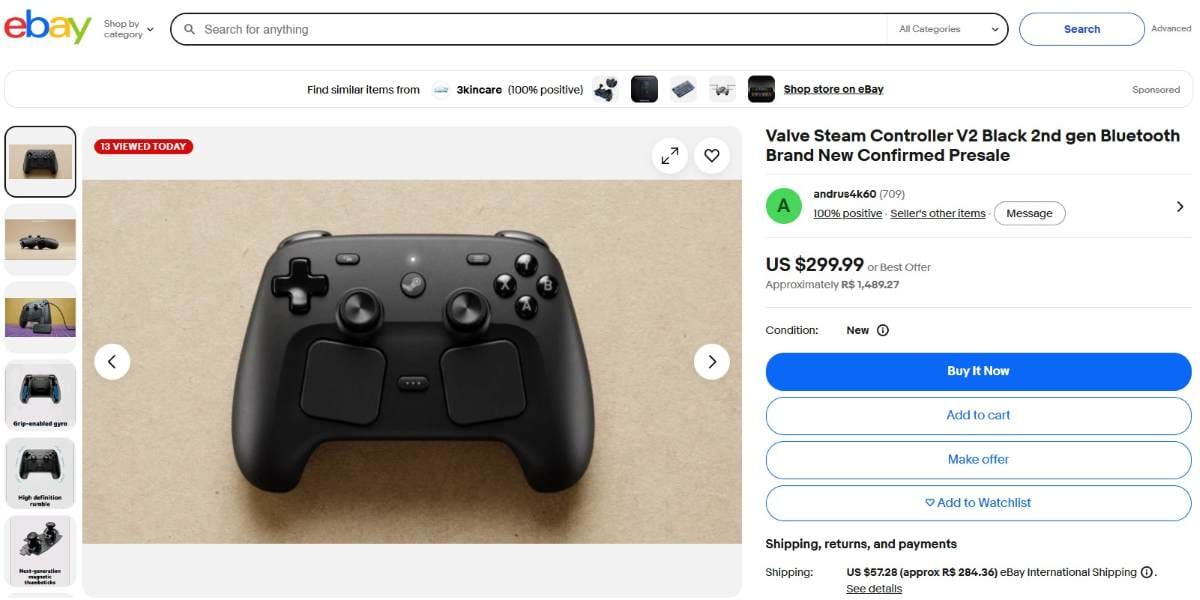 Steam procontroler vendido superfaturado no Ebay